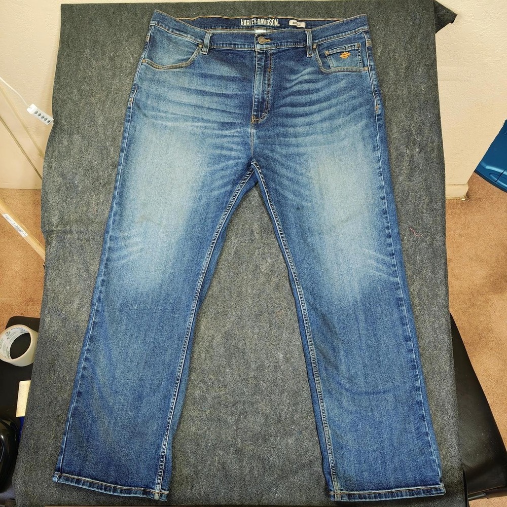 Harley Davidson Mens Bootcut Riding Jeans 42x32 Medium Wash Distressed Biker